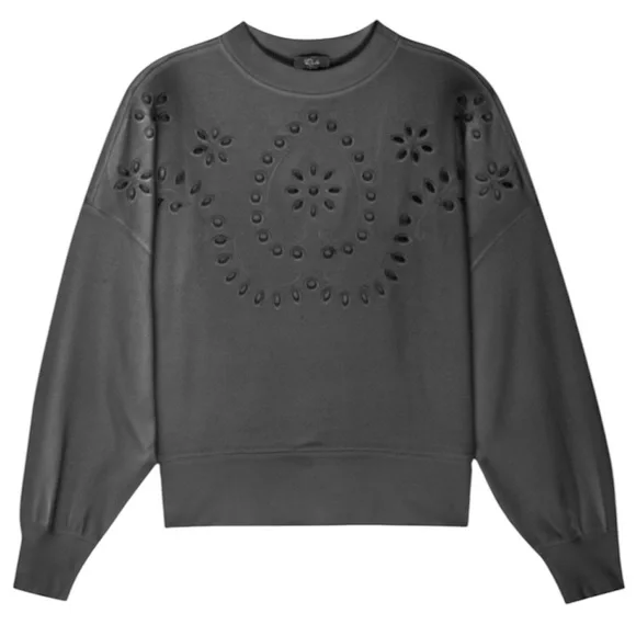 Rails Alice Eyelet Sweatshirt Soft Girl Coquette Cozy Pullover Women M Crew Neck - Picture 1 of 14